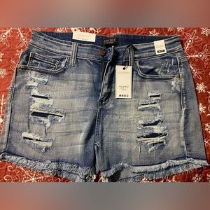 NWT Judy Blue Women's Mid Rise Ripped Jean Shorts - Blue